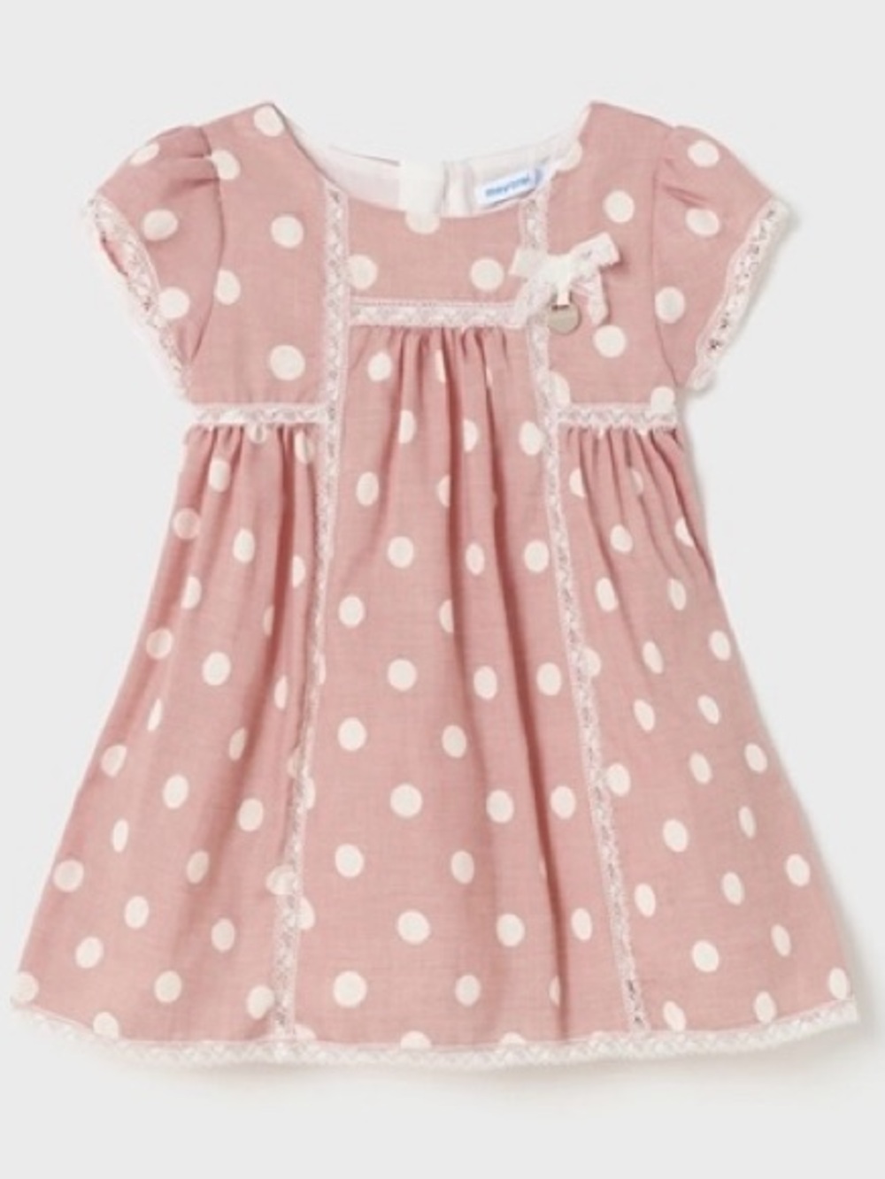 Mayoral Girls Pink Polka Dot Lace-Trim Dress NWT SIZE 24M